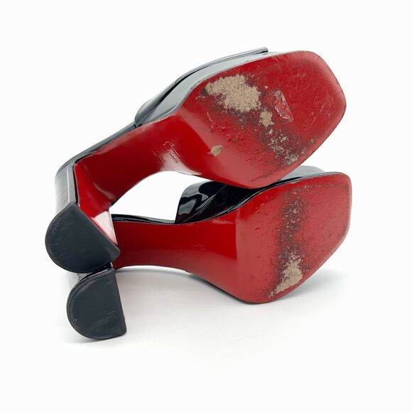 CHRISTIAN LOUBOUTIN Amali Black Patent Leather Mules Size 40 Platform Heels - Picture 11 of 14